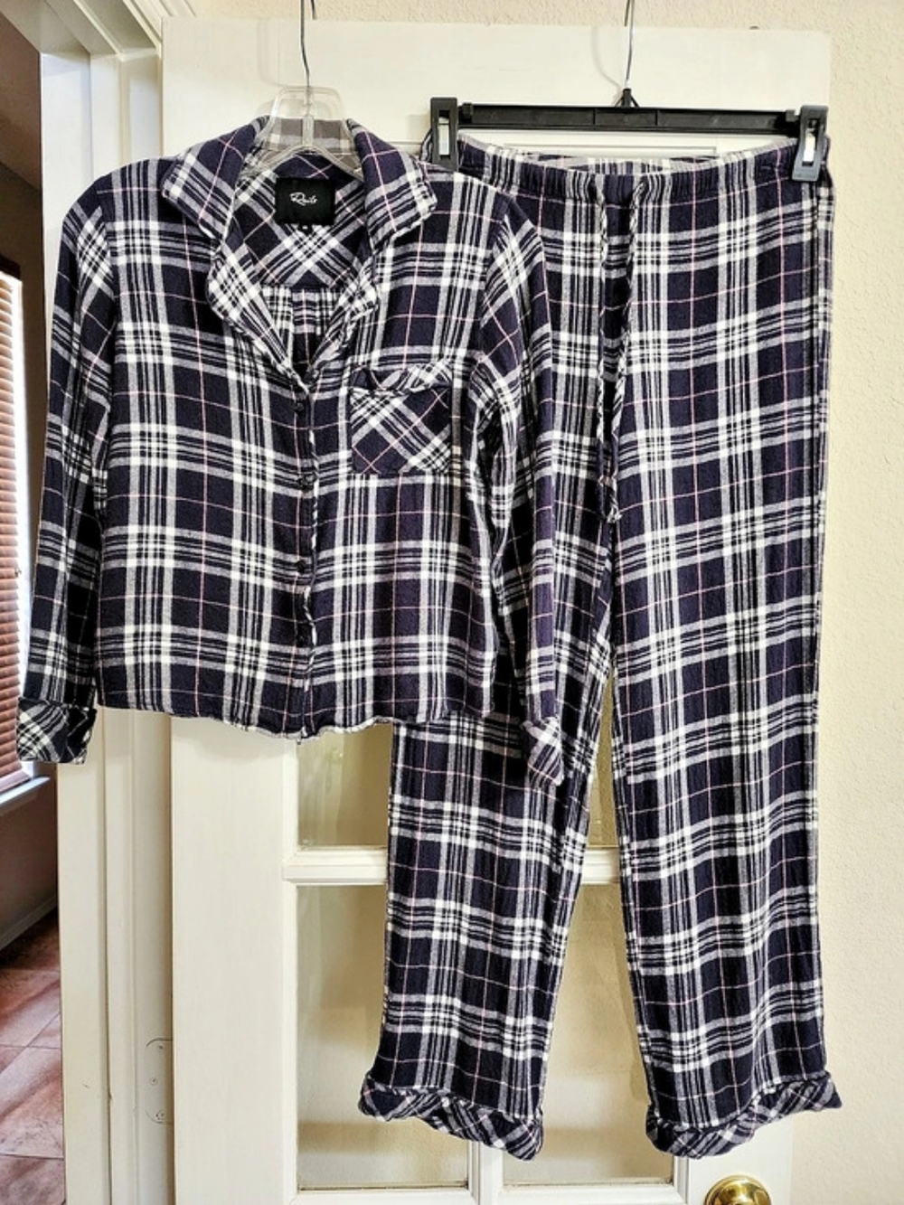 Rails Clara Indigo Peony Plaid Pajama Lounge Set Rayon XS Navy Pink